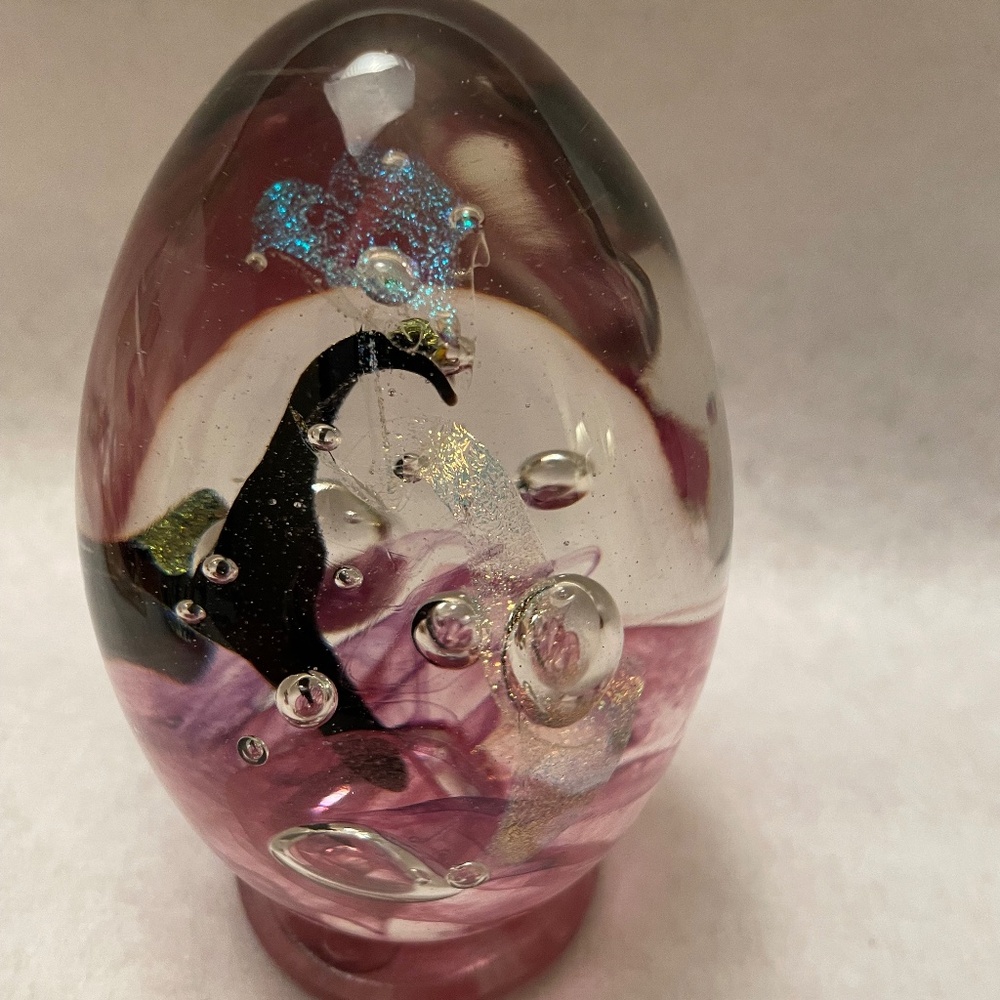 Judith C. Via Art Glass, signed, Paperweight with Multi-Color Swirling Design